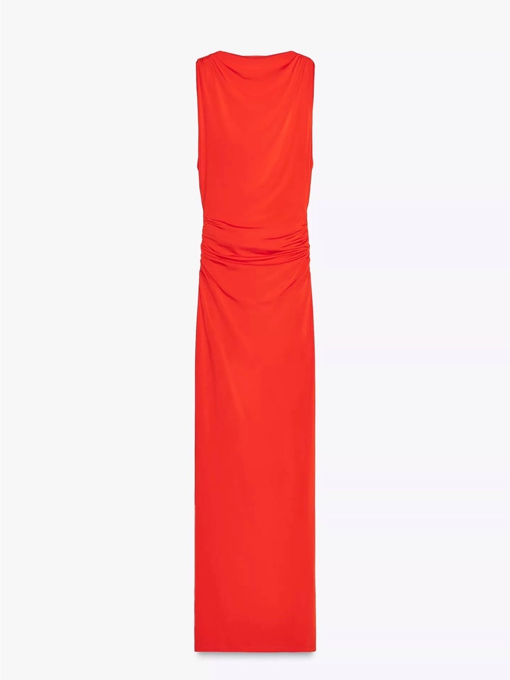Zara Coral-Red Sleeveless Ruched Maxi Dress
